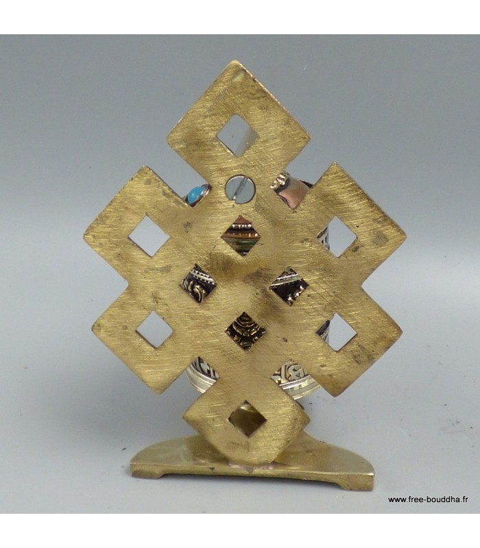 Moulin tibétain artisanal – Turquoise, dorjés et mantras – 11,5 cm