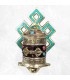 Moulin tibétain artisanal – Turquoise, dorjés et mantras – 11,5 cm