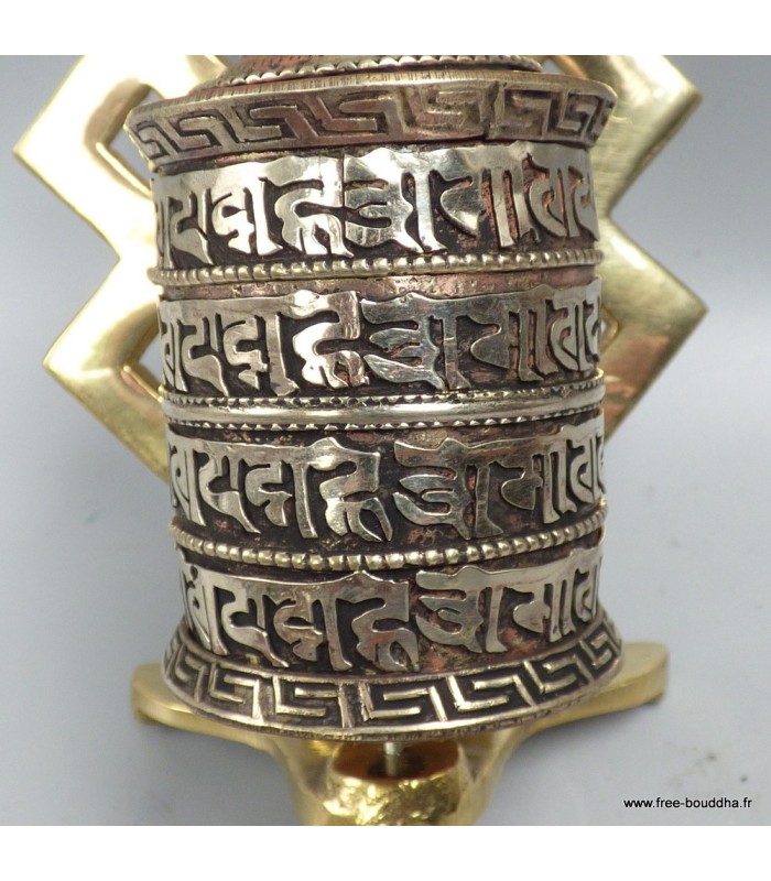 Moulin à prières tibétain laiton – Om Mani Padme Hum – 11,5 cm