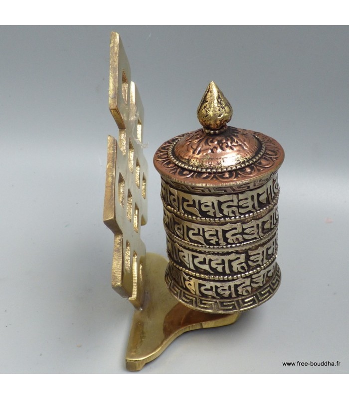 Moulin à prières tibétain laiton – Om Mani Padme Hum – 11,5 cm