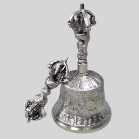 Cloche tibétaine authentique plaqué argent 13 cm - Cloche tibétaine et dorjé tibétain