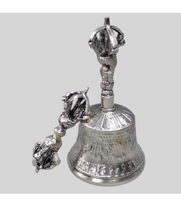 Cloche de méditation tibétaine – Bronze plaqué argent – 13 cm