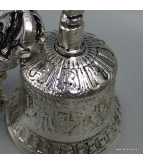 Cloche de méditation tibétaine – Bronze plaqué argent – 13 cm