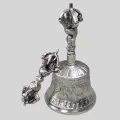 Cloche tibétaine et dorjé plaqué argent 15 cm - Cloche tibétaine et dorjé tibétain