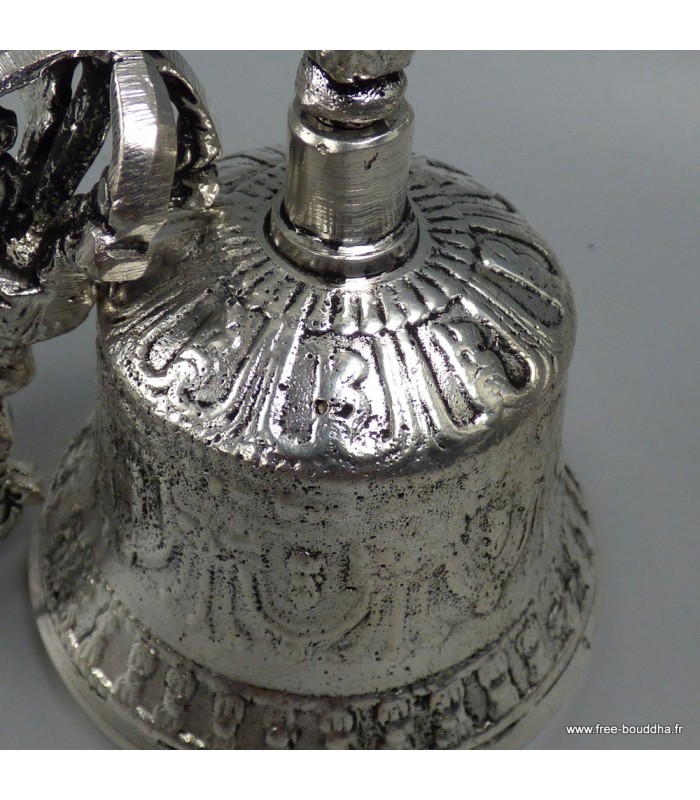 Cloche rituelle bouddhiste 15 cm – Bronze plaqué argent