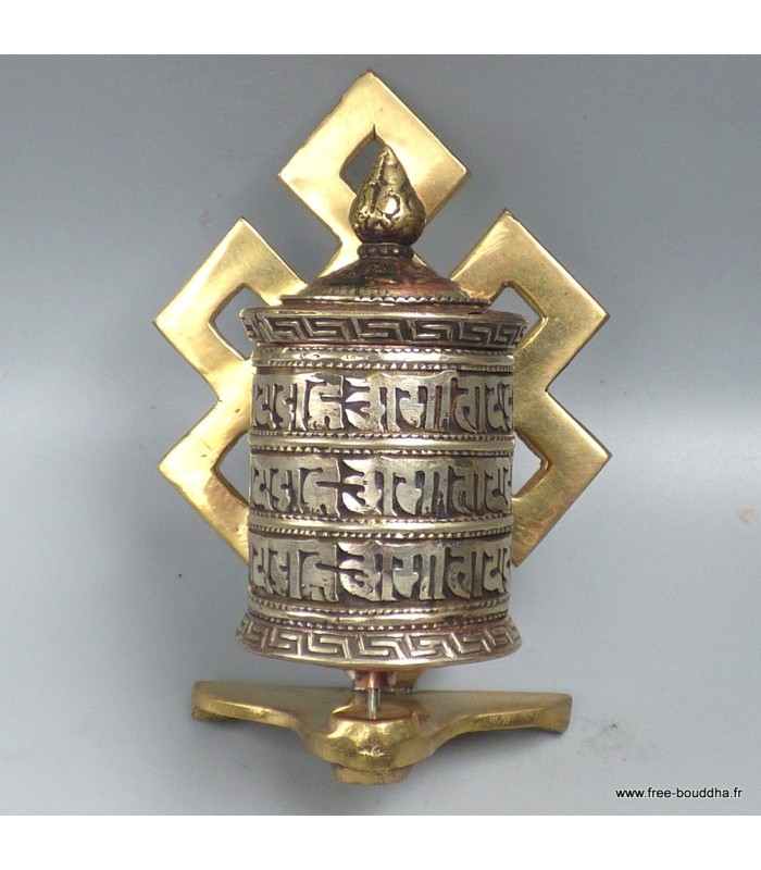 Moulin tibétain mural 3 mantras – Laiton et cuivre, Népal