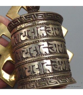 Moulin tibétain mural 3 mantras – Laiton et cuivre, Népal