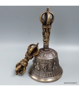 Cloche rituelle bouddhiste en bronze 16 cm – Fabrication artisanale Népal