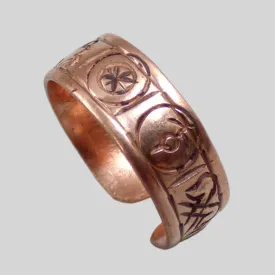 Bague tibétaine en cuivre Signes auspicieux T 52 à 55 - Bagues tibétaines bouddhistes