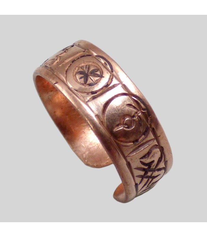 Bague bouddhiste en cuivre 8 signes auspicieux – Taille ajustable