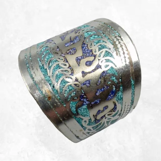 Bague bouddhiste bicolore avec mantra taille 56 à 64 - Bagues tibétaines bouddhistes