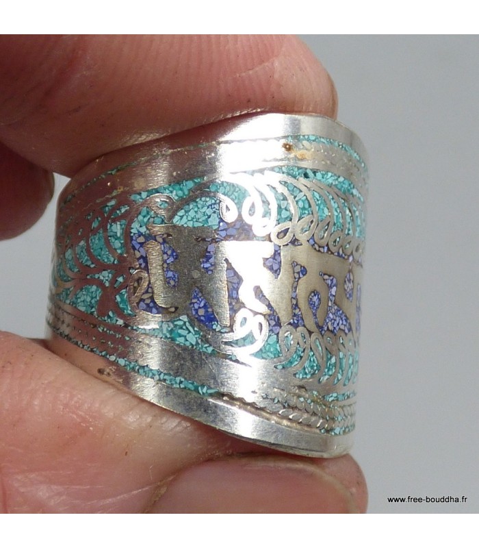 Bague bouddhiste authentique tricolore avec mantra taille 56 à 64