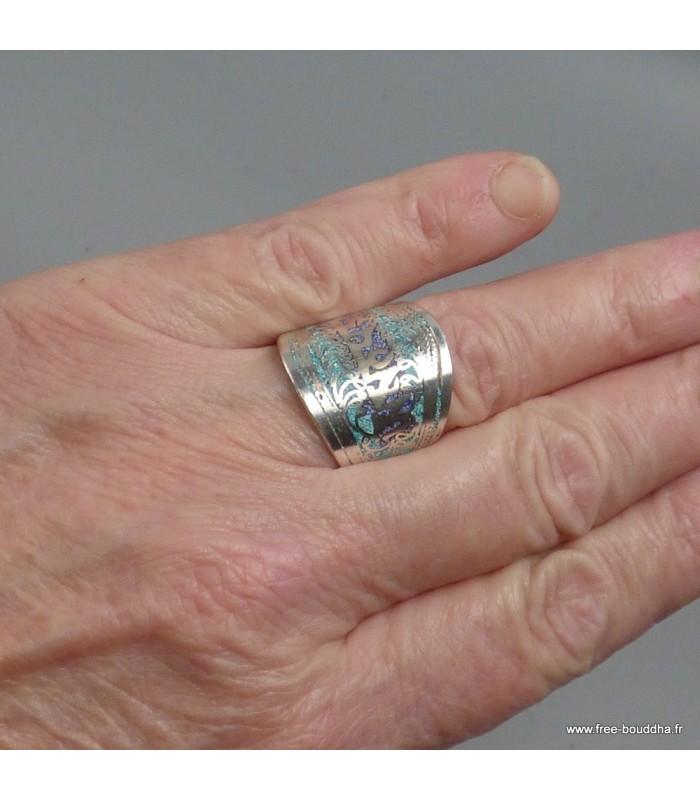 Bague bouddhiste authentique tricolore avec mantra taille 56 à 64