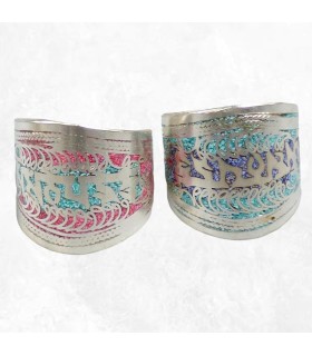 Bague bouddhiste authentique tricolore avec mantra taille 56 à 64