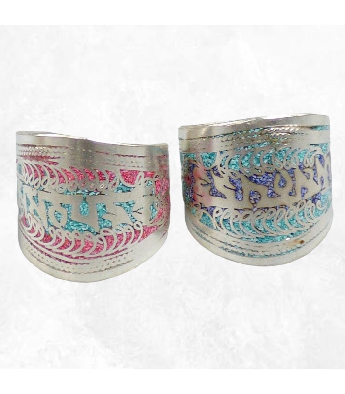 Bague bouddhiste authentique tricolore avec mantra taille 56 à 64