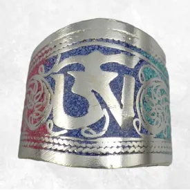 Bague bouddhiste tricolore avec Om tibétain taille 56 à 64 - Bagues tibétaines bouddhistes