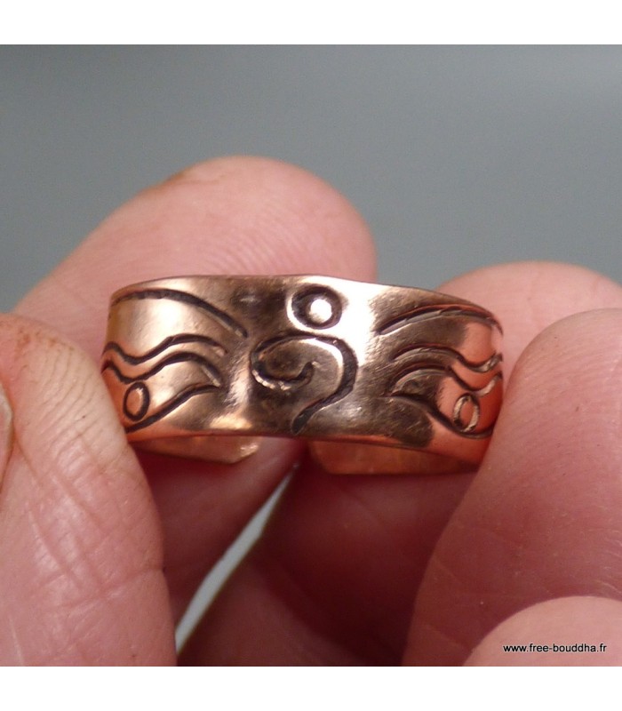 Bague bouddhiste Yeux du Bouddha en cuivre – Ajustable 52 à 55