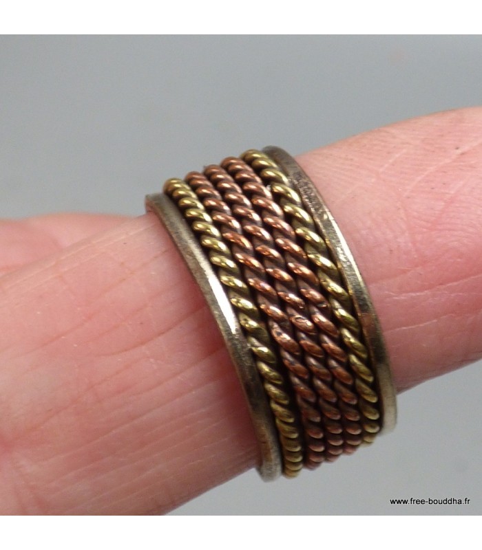 Bague tressée cuivre et laiton – Anneau tibétain ajustable 55 à 62