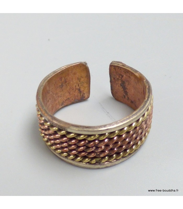 Bague tressée cuivre et laiton – Anneau tibétain ajustable 55 à 62
