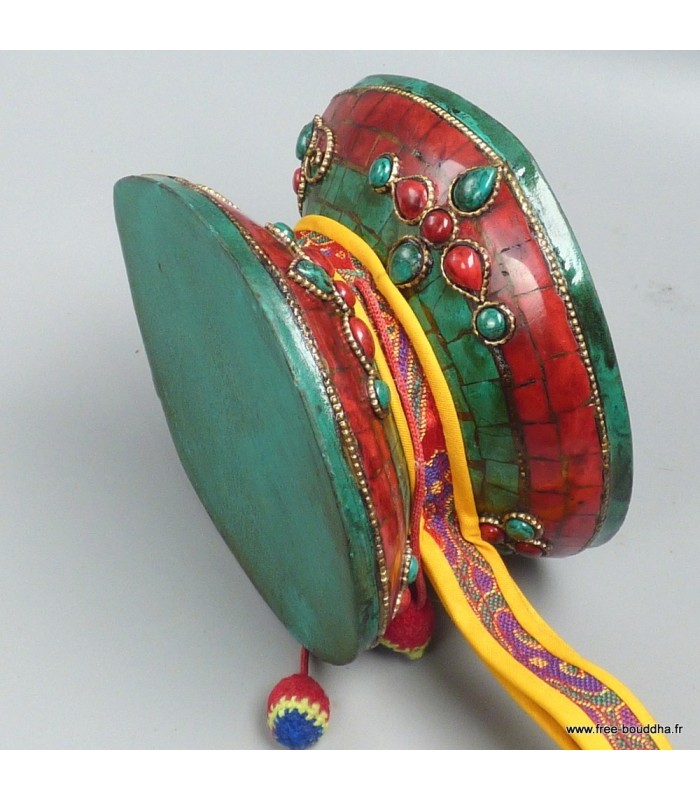 Damaru bouddhiste authentique 11,5 cm, Pierres naturelles & fantaisie