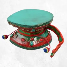 Damaru tibétain authentique 11,5 cm pierres naturelles - Damaru tibétain Chod