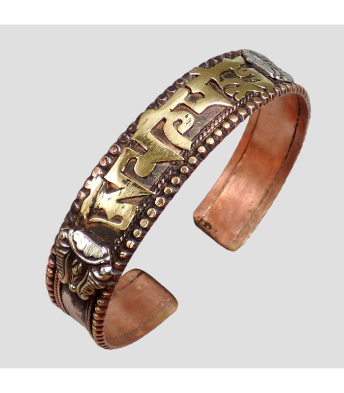 Bracelet bouddhiste mantra de Chenrezi, Dorjé en laiton,  Népal