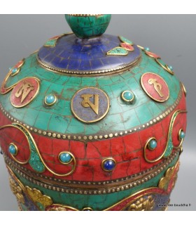 Moulin à prières tibétain sphérique exclusif pierres naturelles Népal