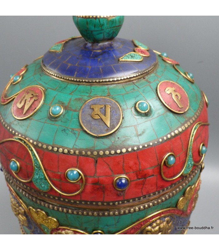 Moulin à prières tibétain sphérique exclusif pierres naturelles Népal