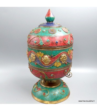 Moulin à prières tibétain sphérique exclusif pierres naturelles Népal