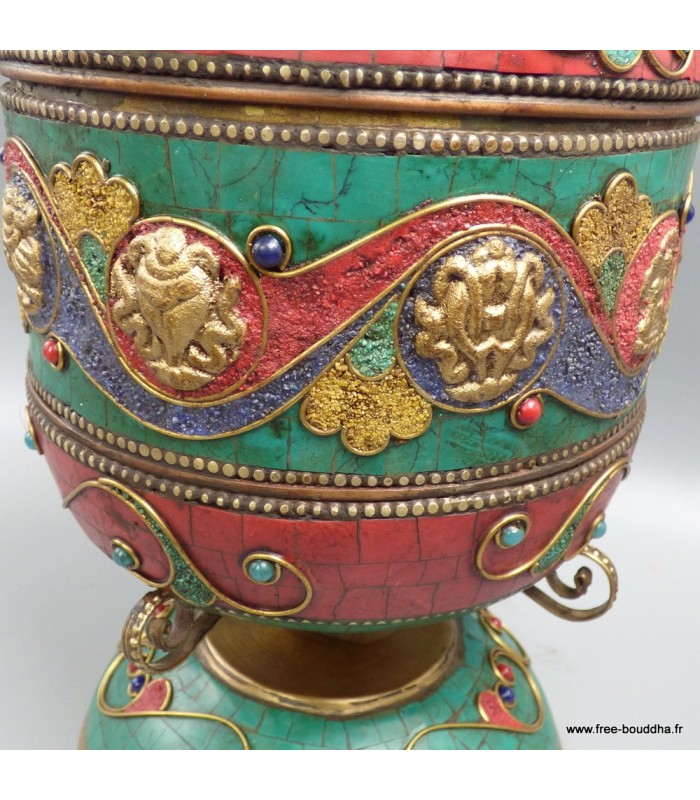 Moulin à prières tibétain sphérique exclusif pierres naturelles Népal