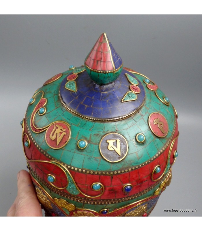 Moulin à prières tibétain sphérique exclusif pierres naturelles Népal