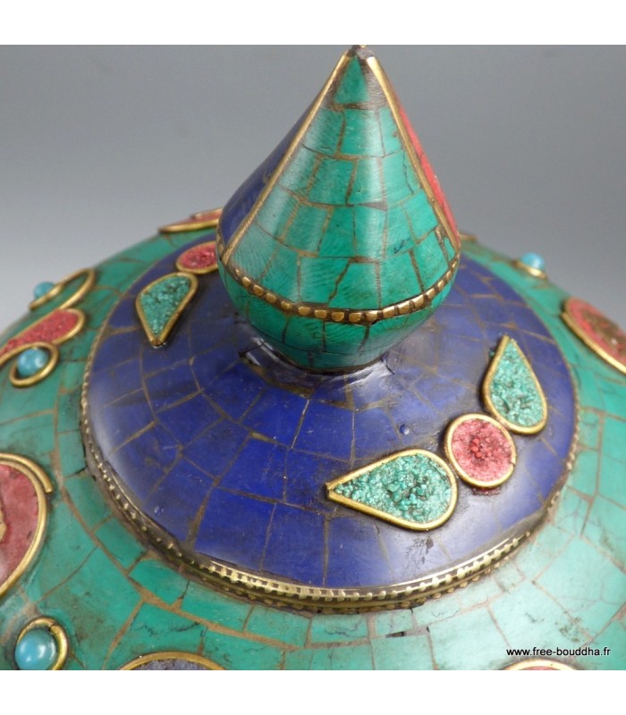 Moulin à prières tibétain sphérique exclusif pierres naturelles Népal