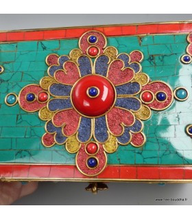 Boîte à bijoux tibétaine RARE, pierres naturelles dorjé Népal