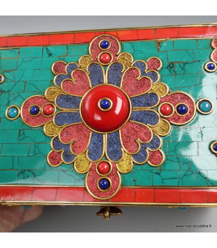 Boîte à bijoux tibétaine RARE, pierres naturelles dorjé Népal
