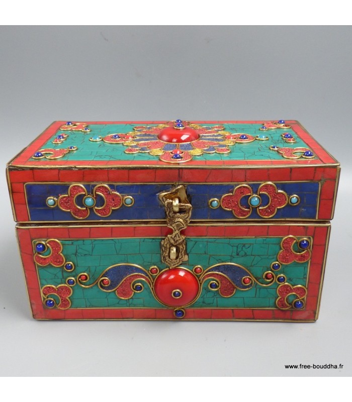 Boîte à bijoux tibétaine RARE, pierres naturelles dorjé Népal