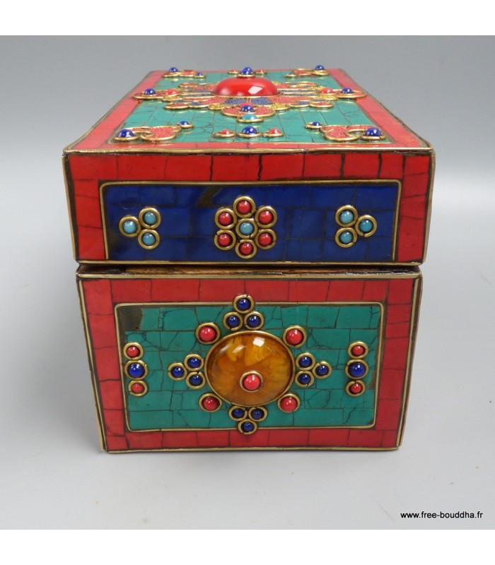 Boîte à bijoux tibétaine RARE, pierres naturelles dorjé Népal