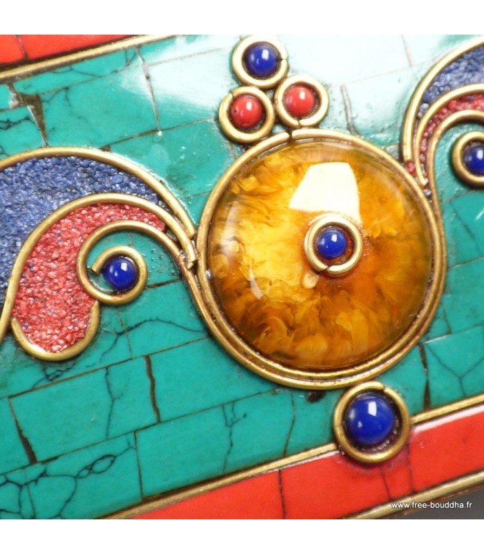 Boîte à bijoux tibétaine RARE, pierres naturelles dorjé Népal