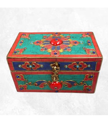 Boîte à bijoux tibétaine RARE, pierres naturelles dorjé Népal