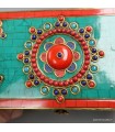 Boîte à bijoux tibétaine RARE pierres naturelles Roue du Dharma Népal