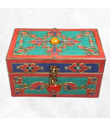 Boîte à bijoux tibétaine pierres naturelles double dorjé Népal