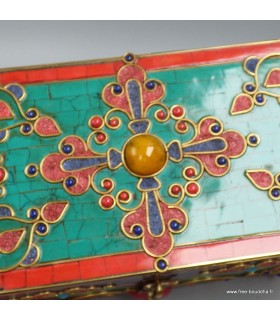 Boîte à bijoux tibétaine pierres naturelles double dorjé Népal