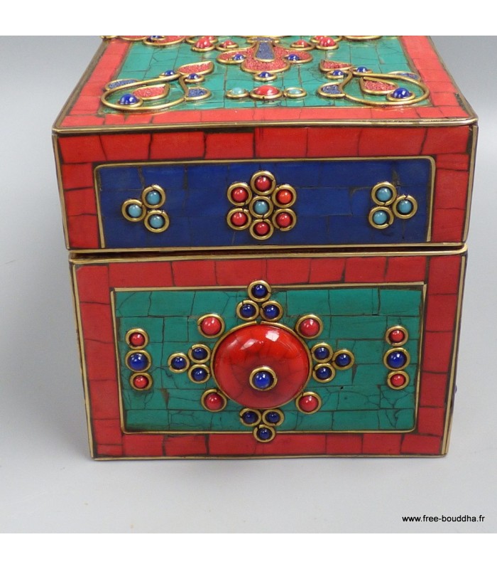 Boîte à bijoux tibétaine pierres naturelles double dorjé Népal