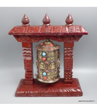 Moulin à prières bouddhiste de table, 22,5 cm bois et cuivre - Népal