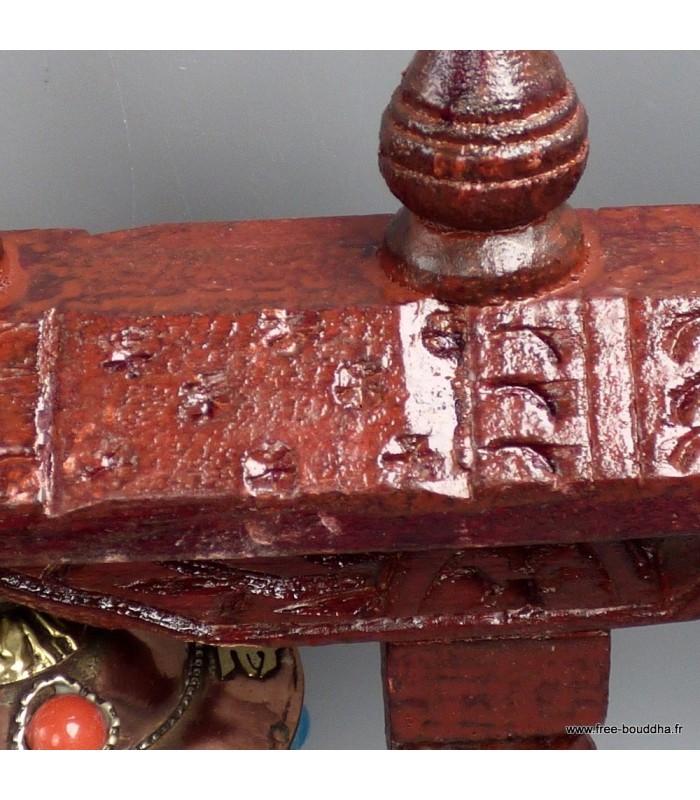 Moulin à prières bouddhiste de table, 22,5 cm bois et cuivre - Népal