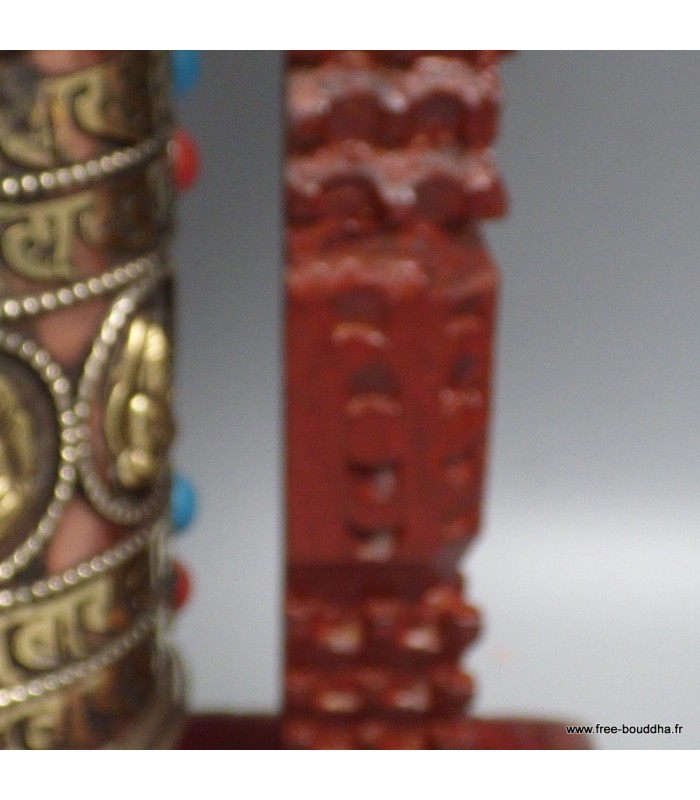Moulin à prières bouddhiste de table, 22,5 cm bois et cuivre - Népal