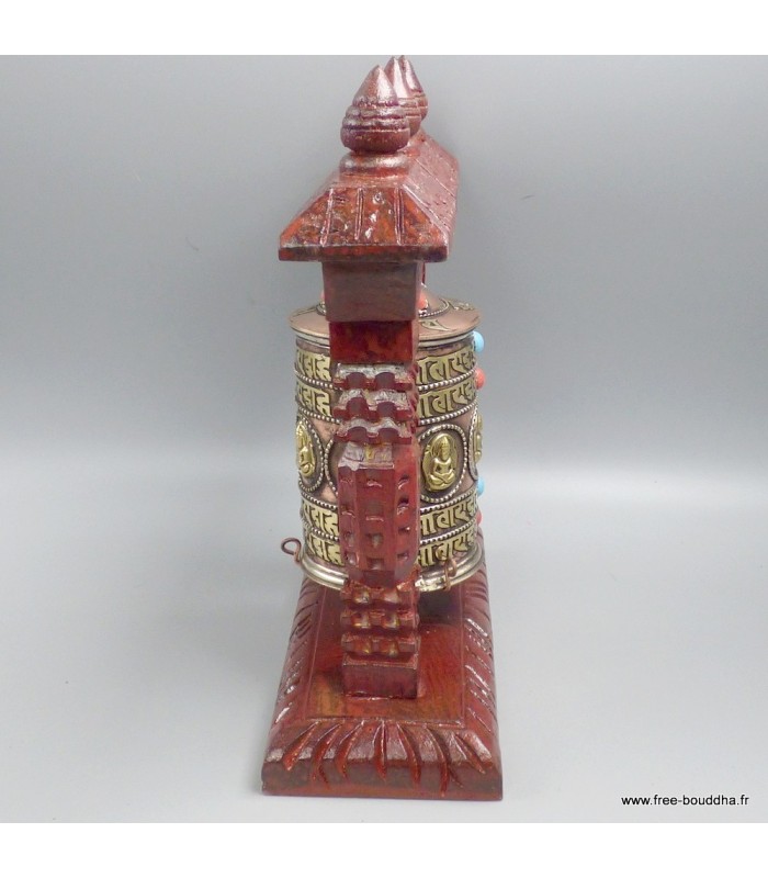 Moulin à prières bouddhiste de table, 22,5 cm bois et cuivre - Népal