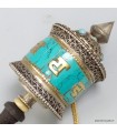 Moulin à prière tibétain 20 cm – mantras & turquoise, Népal