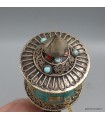Moulin à prière tibétain 20 cm – mantras & turquoise, Népal