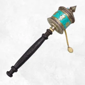 Moulin à prière bouddhiste avec mantras et turquoise 20 cm - Moulins à Prières tibétains