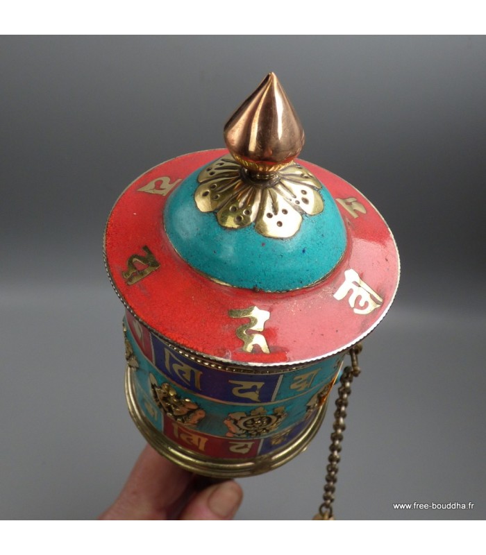 Moulin à prière artisanal népalais 29 cm cuivre et laiton – Népal